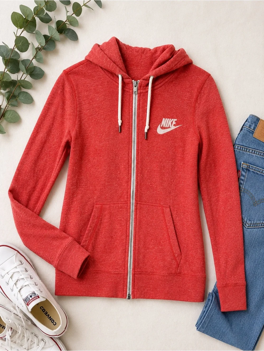 Nike Women's Red Zip-Up Hoodie Sweatshirt